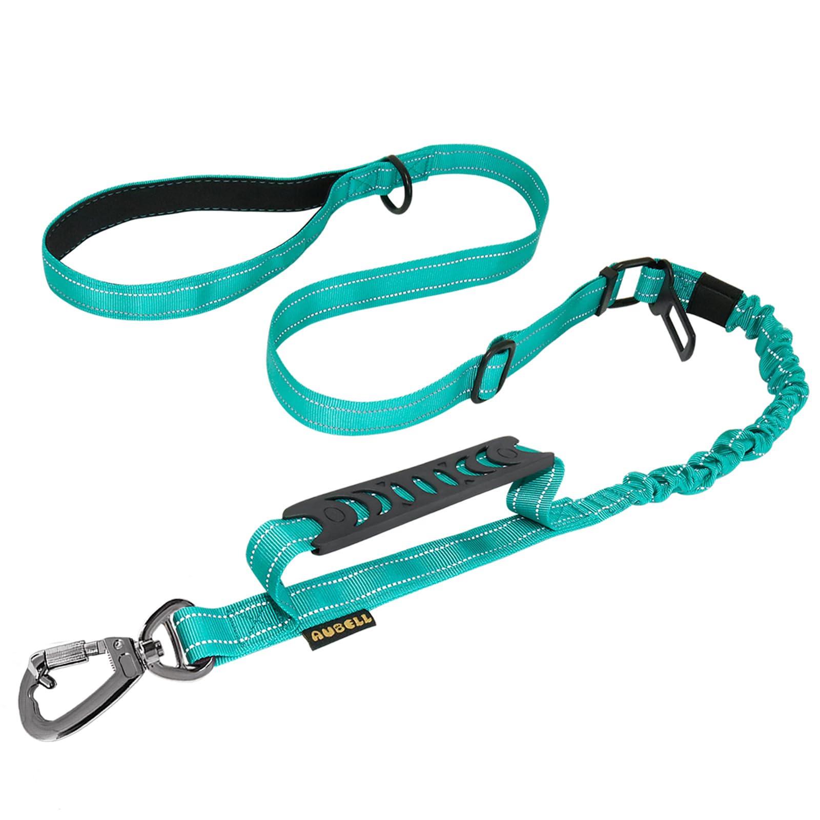 AUBELL Tactical Dog Lead Heavy Duty,4-6ft Reflective Strong No Pull Bungee Lead for Medium Large Dogs with Comfortable Padded Double Handle,Car Harness, 360 Degree Rotating Carabiner,Teal