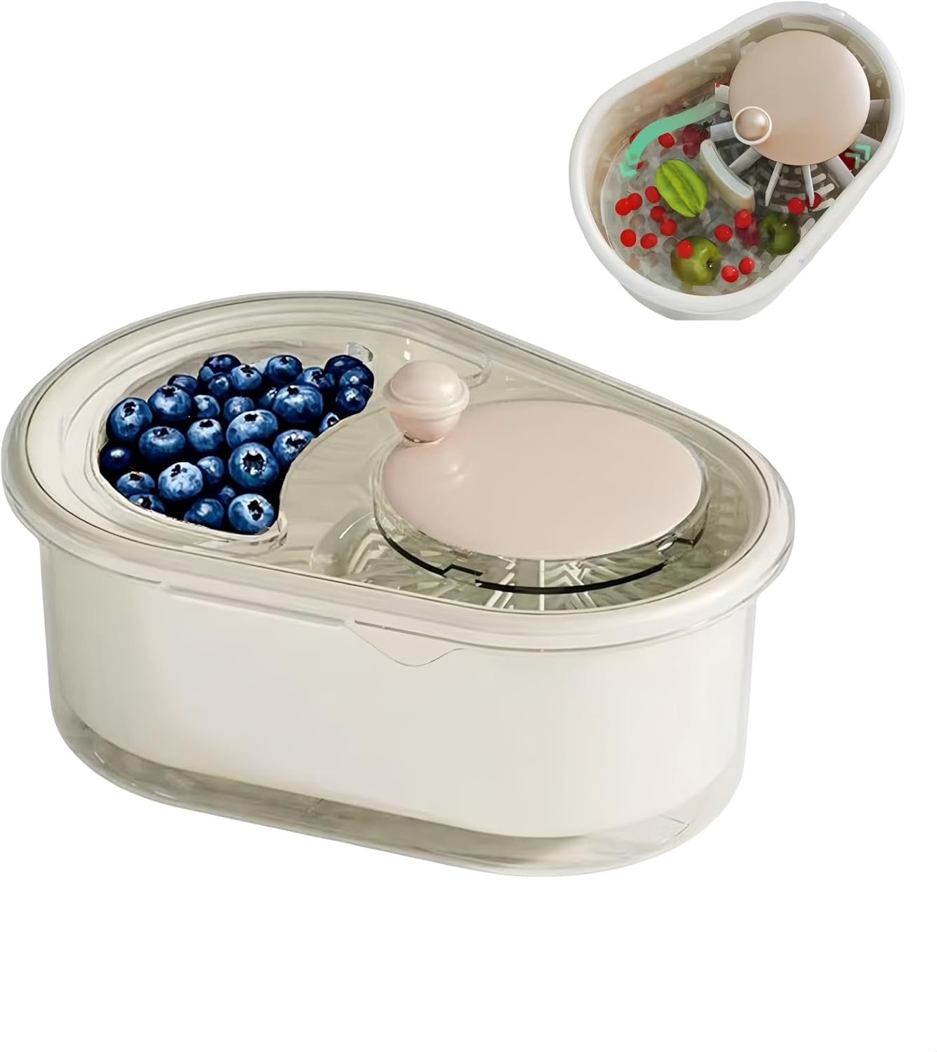 Fruit Cleaner Spinner, Portable Kitchen Washer Scrubber, Fruit Cleaner Spinner with Bowl and Lid, Handheld Salad Spinner for Efficient Washing and Drying of Fruits and Veggies in the Home Kitchen