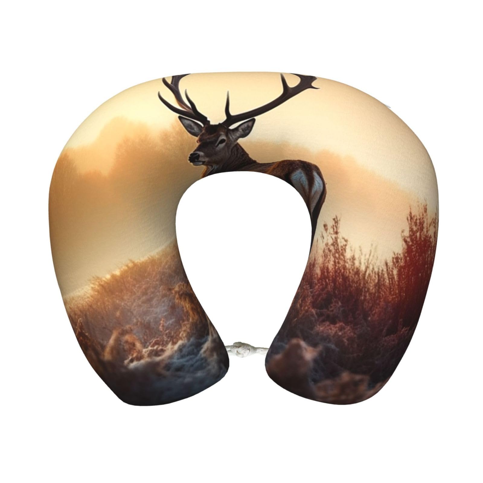 peiyeety Landscape Deer Travel Pillow Memory Foam - Comfortable U Shape Neck Pillows for Sleeping, Neck and Head Support Portable Airplane Pillow Adjustable Flight Pillow, Washable Cover