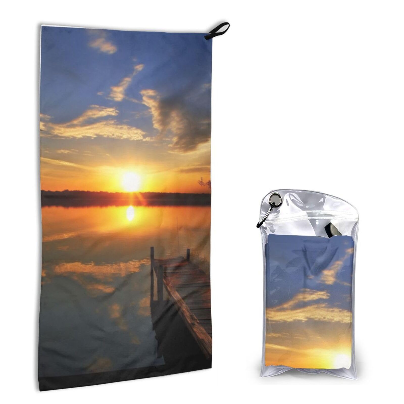 BWWHCCTI Quick Dry Hand Towel With Bag - Lake under Sunset Printed Super Absorbent Face Cloth Microfiber Travel Sports Towels 40x80cm