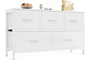 5-Drawer Chest Organizer with Fabric Bins, a Spacious White Dresser for Bedrooms,...
