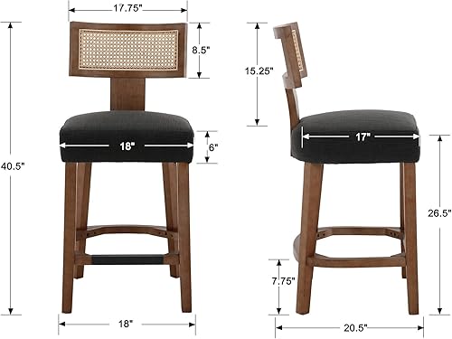 Miniatura 32 de Juego de 2 taburetes de bar de ratán de 26 pulgadas, taburetes de bar de altura de mostrador, taburetes de cocina modernos con respaldo tejido de