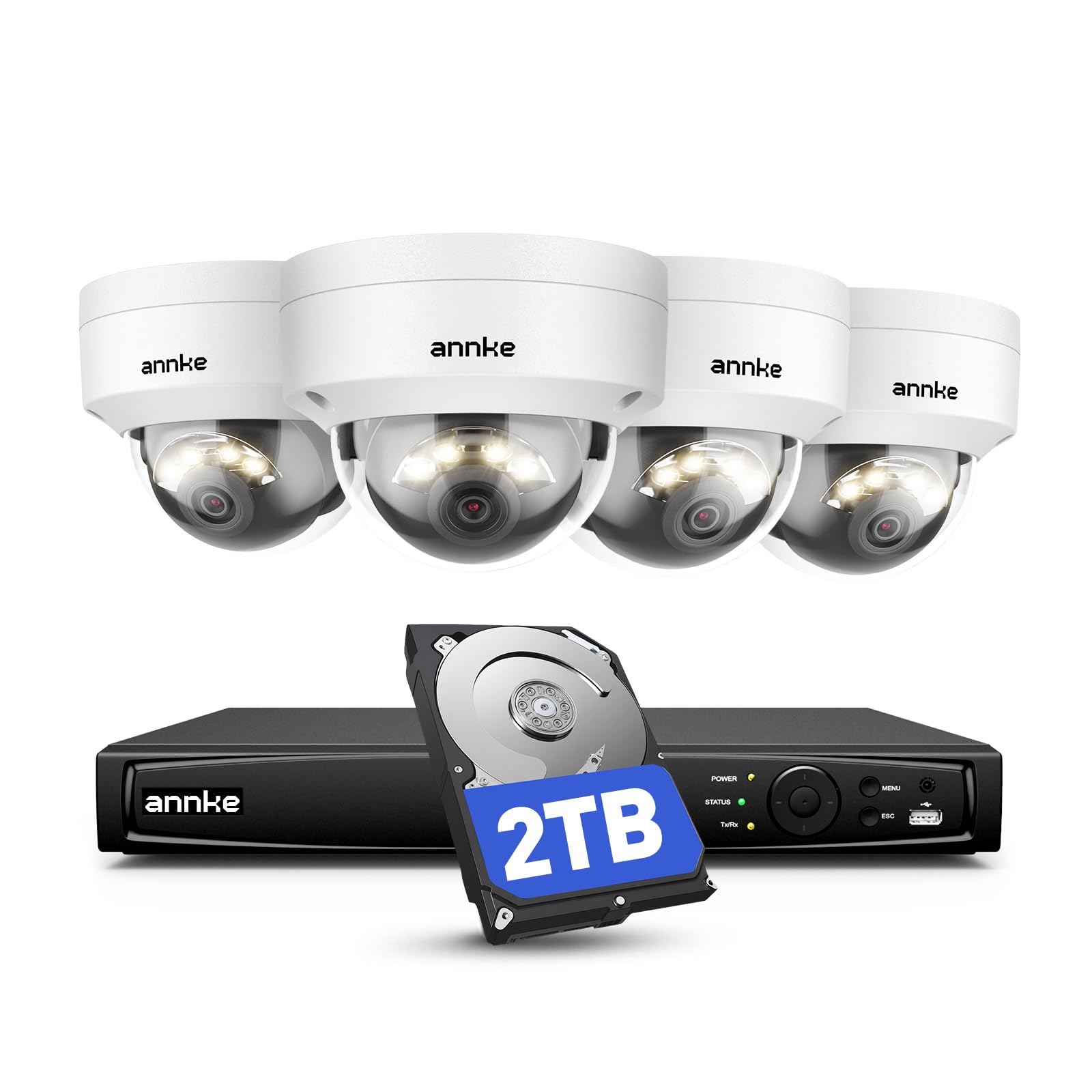 ANNKE 4K PoE Überwachungskamera Set mit 4X IK10 vandalensichere Aussenkameras, Farbnachtsicht, KI Person & Fahrzeugerkennung, 12MP 8CH NVR mit 2TB HDD für 24/7 Aufnahme, IP67