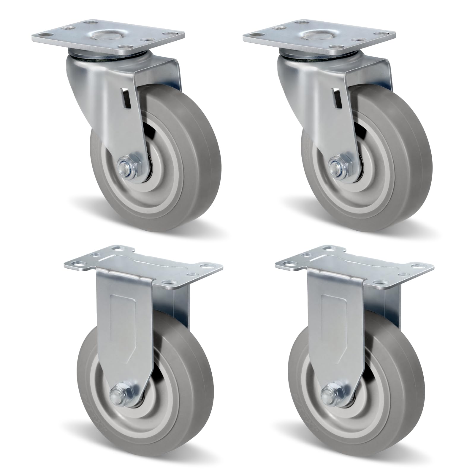 Caster Wheels, 4" Heavy Duty Industrial Casters Set of 4 with Load 1200lbs Capacity, Wheels for Cart Furniture(2 Swivel & 2 Rigid)