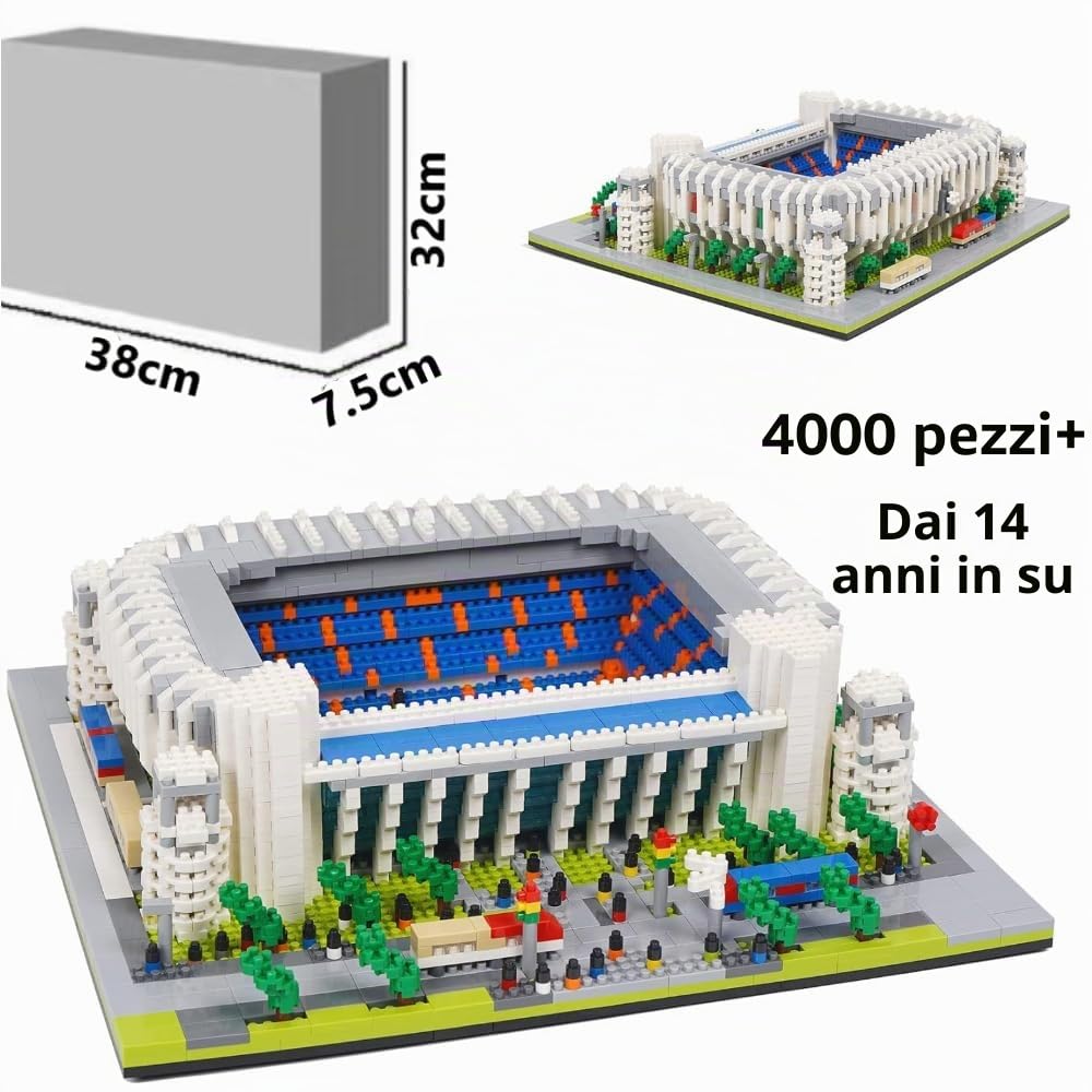 JEMPET Puzzle 3D, stadio calcistico Bernabeu da assemblare con Nano Blocchi - Più di 4000 pezzi
