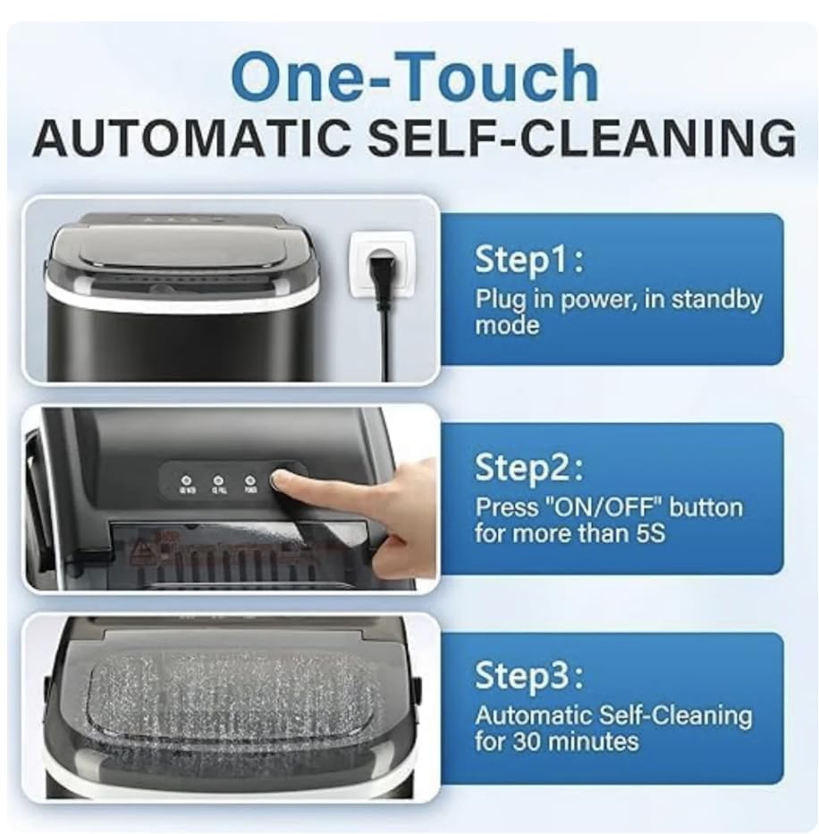 Generic Ice Maker for Countertop, 9 ice Cubes Ready in 6 Minutes, 26lb ice/24hr, self-Clean ice Machine with Plastic Spoon and Basket
