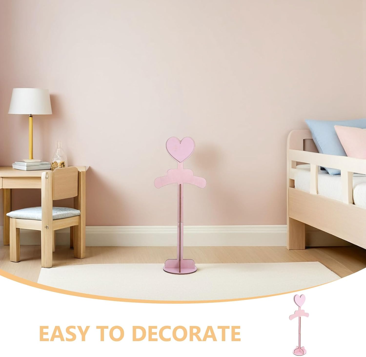 2PCS Heart Shaped Dress and Outfit Stand - Baby Shower Decorations for Girl or Boy - Hand Assembled Wood Hangers Display for Dresses(Height 20.5-26.5'')