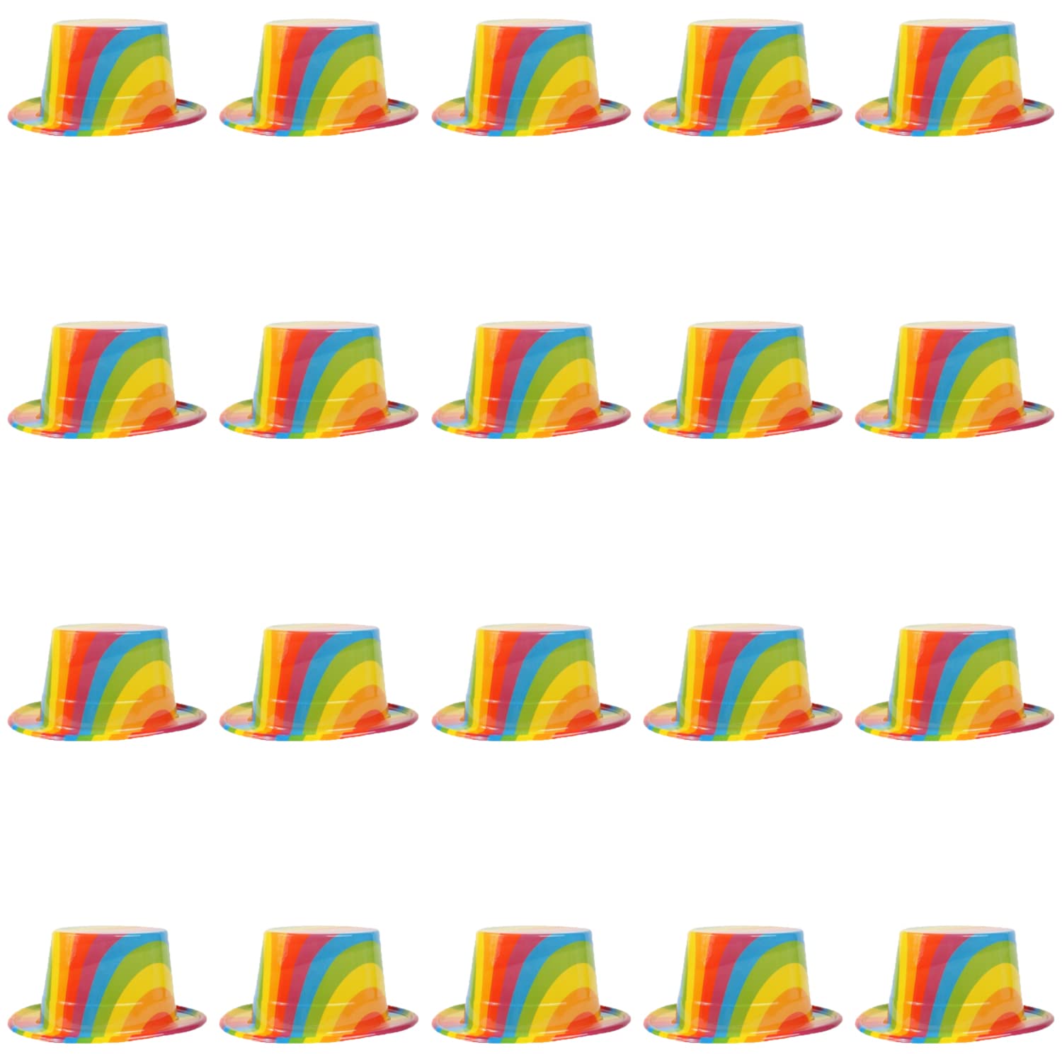 Rainbow Pride Top Hats - Pack of 20 - Plastic Top Hats with Rainbow Print - Perfect Accessory for Pride Month, Pride Marches and Pride Events