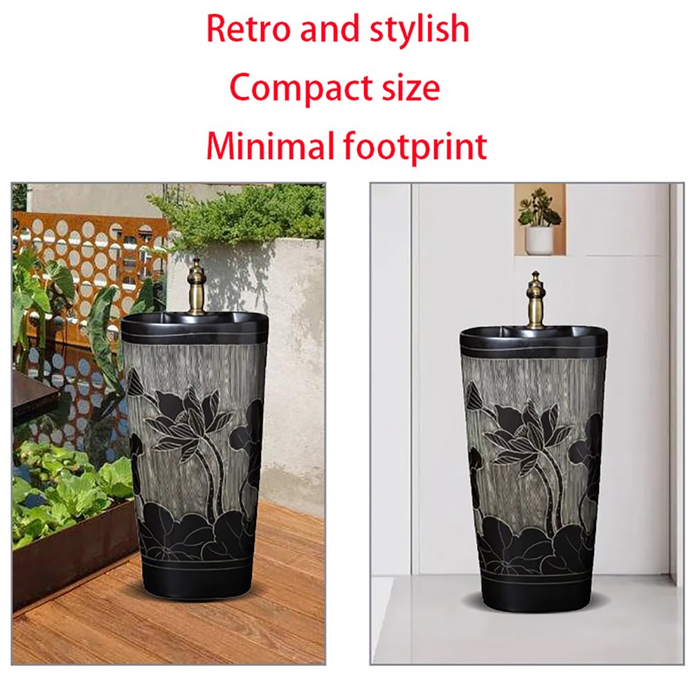 Umywalka na postumencie w stylu vintage z baterią i odpływem 31,5-calowa ceramiczna umywalka wolnostojąca Duża umywalka stojąca do łazienki, kuchni, hotelu,M,L16"*H31"*W16"