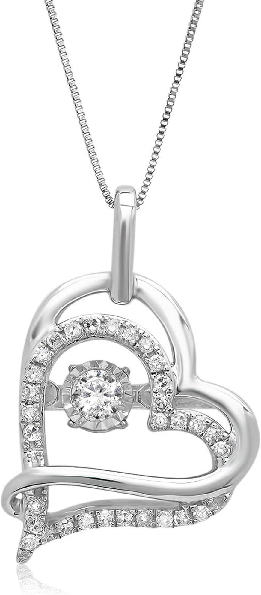 Dancing Diamond Heart Pendant Necklaces for Women | 10k Gold Heart Necklace for Women | White Gold Diamond Necklace for Women | Natural Real Diamond Heart Pendant Necklaces by MAX + STONE