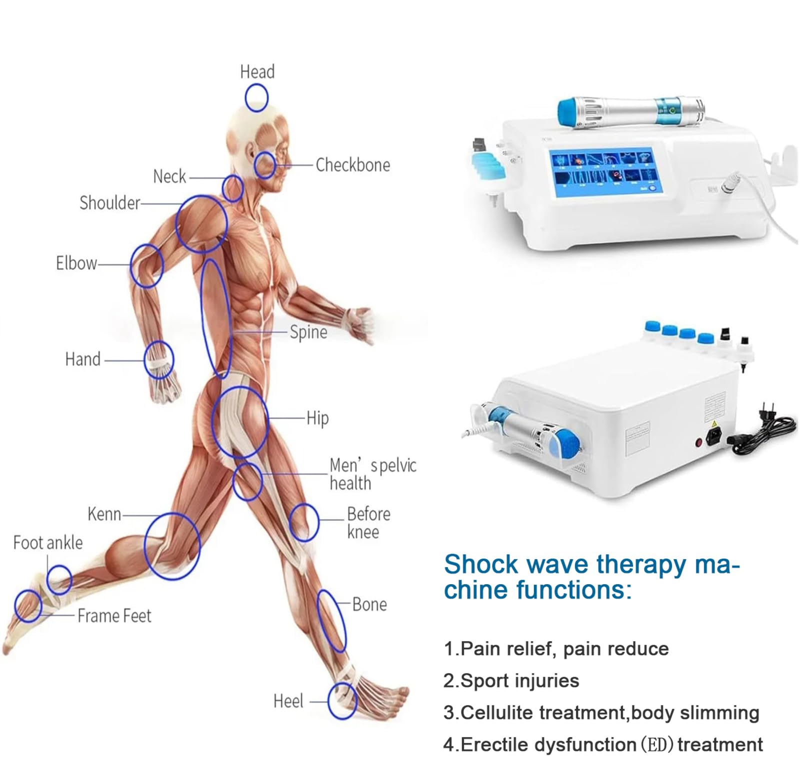 Instrumento de Fisioterapia de Ondas de Choque,Masajeador para aliviar el Dolor,dispositivo de terapia de ondas de choque extracorpórea muscular tejido profundo alivio crónico del dolor