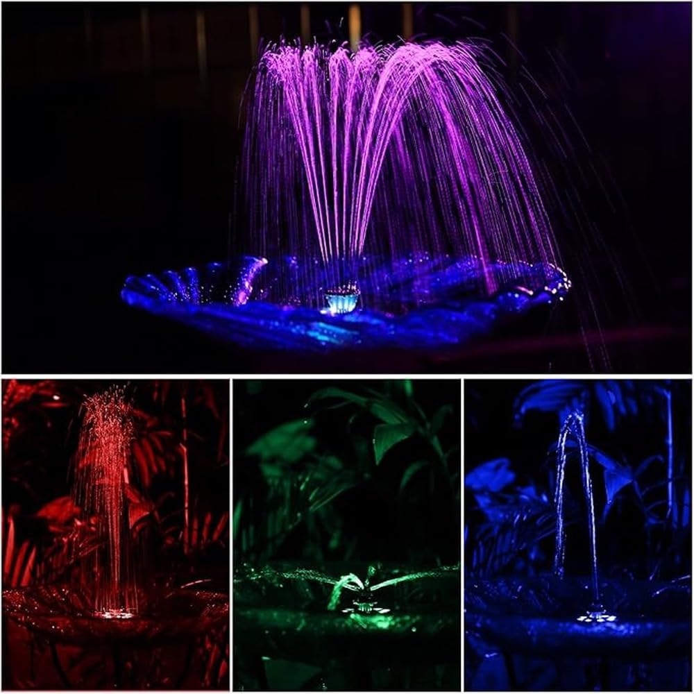 Fontana Solare con Potente Pompa e 8 luci LED Colorate Crea
