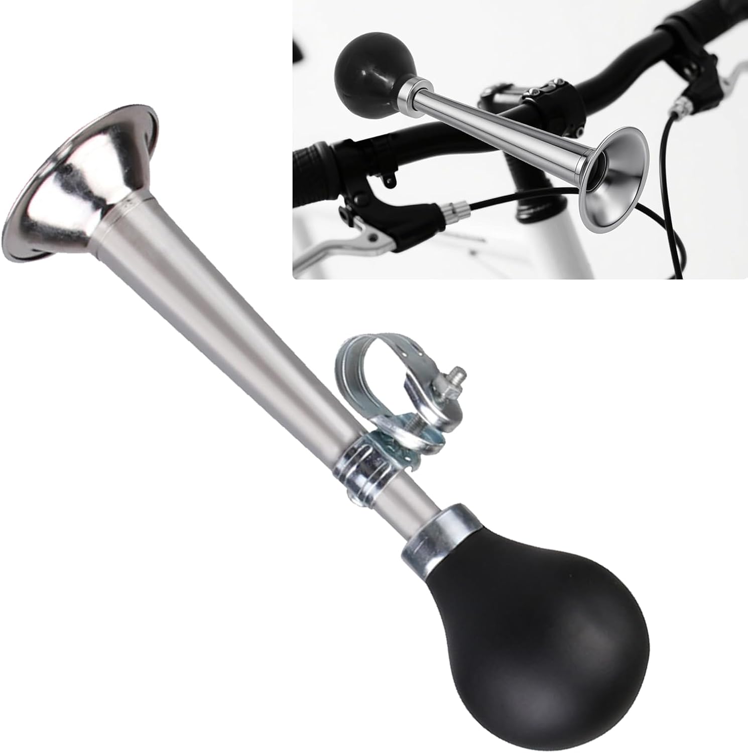 Bike Air Horn, Loud Chrome Metal Bicycle Horn, Classic Retro Loudspeaker with Rubber Squeeze, Universal for Vehicles, Bicycles, Golf Carts (Red)