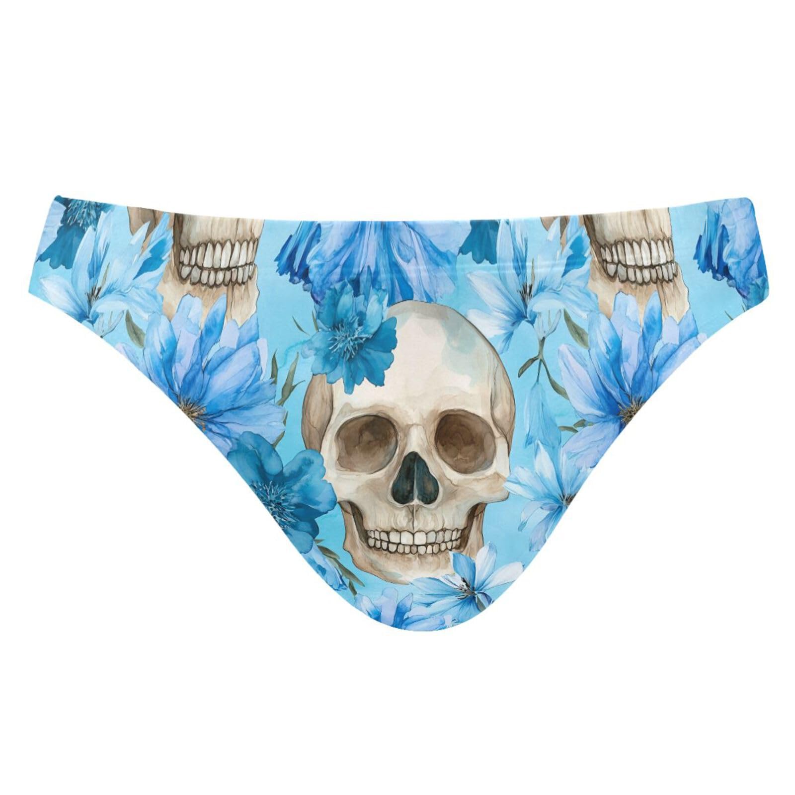 UMIRIKO Men's Gothic Skull Bule Flower Bikini Swimsuits Swim Trunks M 202c0043