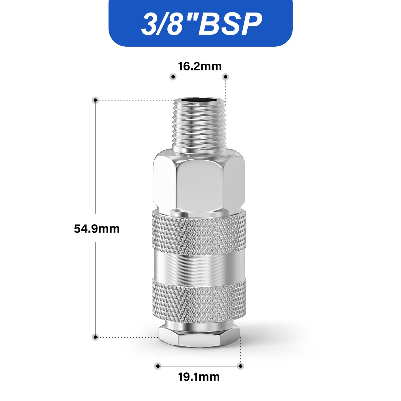 2 pezzi 3/8" BSP maschio raccordi del tubo dell'aria, linea dell'aria accoppiatore industriale rapido, kit di riparazione del tubo del compressore pneumatico