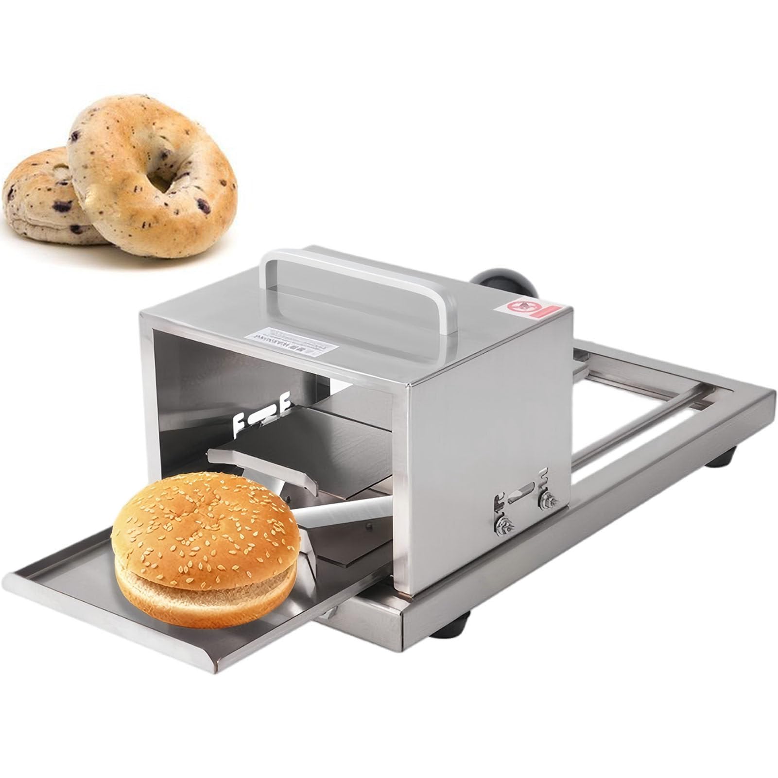 ExoticaBlend Commercial Bread Slicer with Adjustable Thickness for Bagels, Sandwiches,and Hamburger Buns – Compact, Stainless Steel Cutter with 1 Extra Blade Included