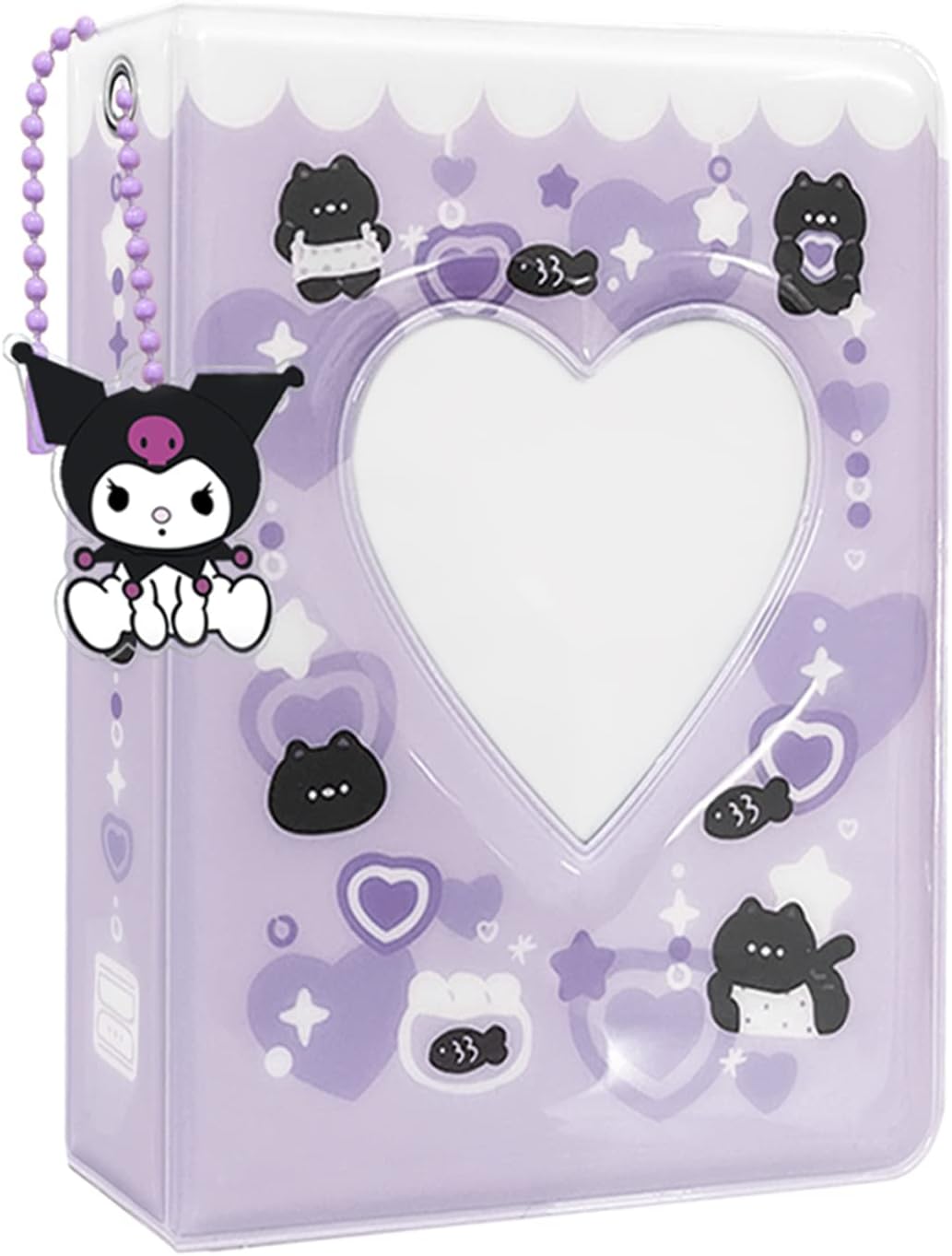 Photocard Binder 3 Inch Kpop Photocard Holder Book, Cute Mini Photo Album Portable Kpop Binder Photo Card Album with Lovely Pendant for Photo Card Collection, 40 Pockets (Purple)