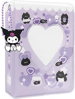 Photocard Binder 3 Inch Kpop Photocard Holder Book, Cute Mini Photo Album Kpop Photocard Binder Portable Kpop Binder Photocard Album with Lovely Pendant for Photocard Collection, 40 Pockets (Purple)