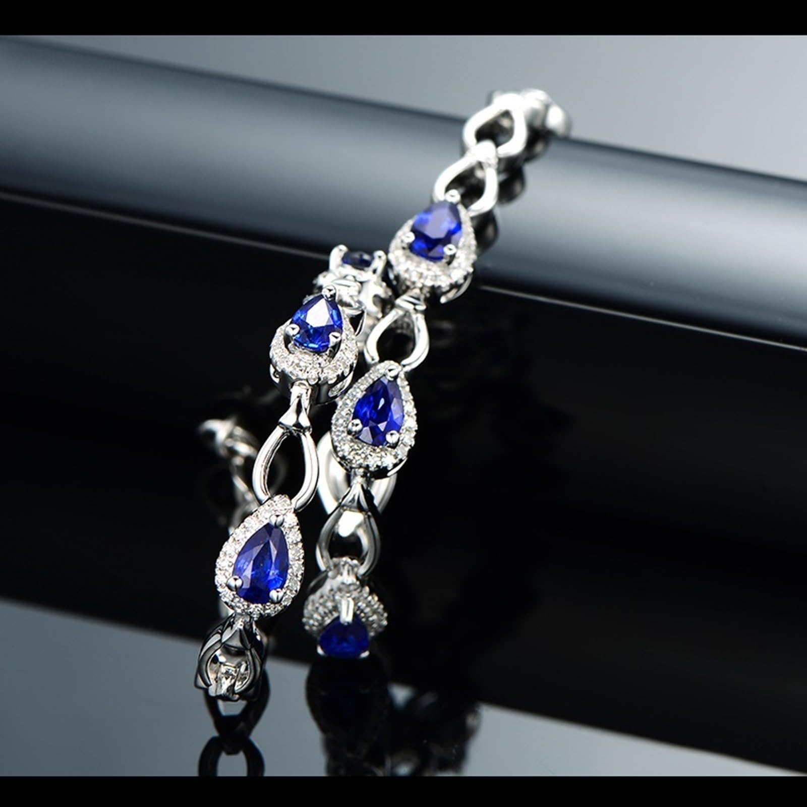 Bracciale Oro Bianco Donna 750/585/375 Vero, Bracciale con Zaffiro Sintetico 1.83ct 16-20 cm con Moissanite, Braccialetto Sposa Matrimonio