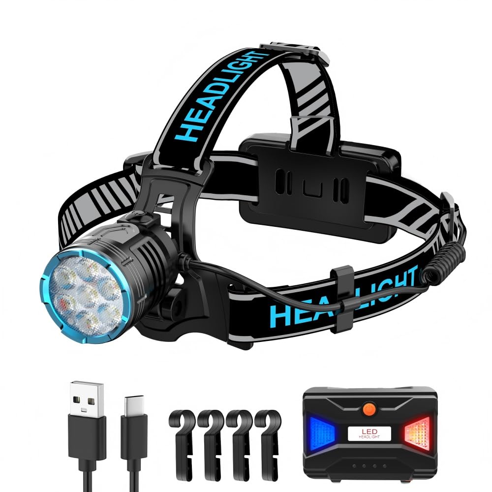 LED ヘッドライト 充電式 ヘッドランプ 実用点灯12時間 8000ルーメン Type-C 7個の超高輝度LEDライト 6点灯モード 手振りセンサー機能付き 残量表示機能 125°角度調節可能 軽量 防水防塵 大容量 9600mAh 夜釣り 登山 キャンプ 散歩 作業 釣り アウトドア 災害 停電用