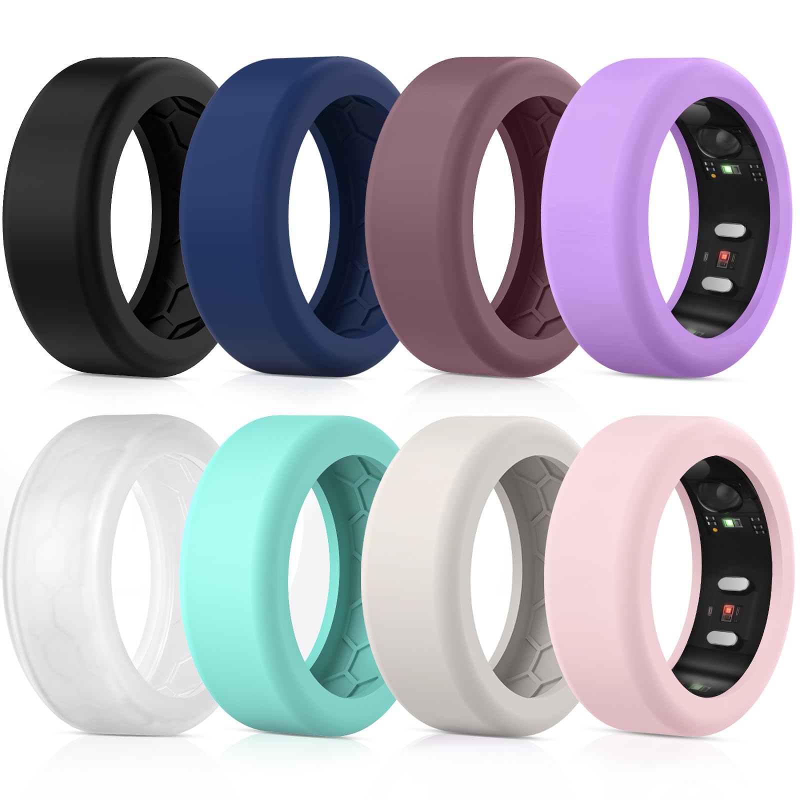 Vigamen 8 Pack Cover Compatible with RingConn Gen 3/Gen 2/Gen 2 Air/Gen 1,Anti Scratch Elastic Silicone Ring Protector for Working Out Women Men,S for 6/7/8/9/10(Color-A)
