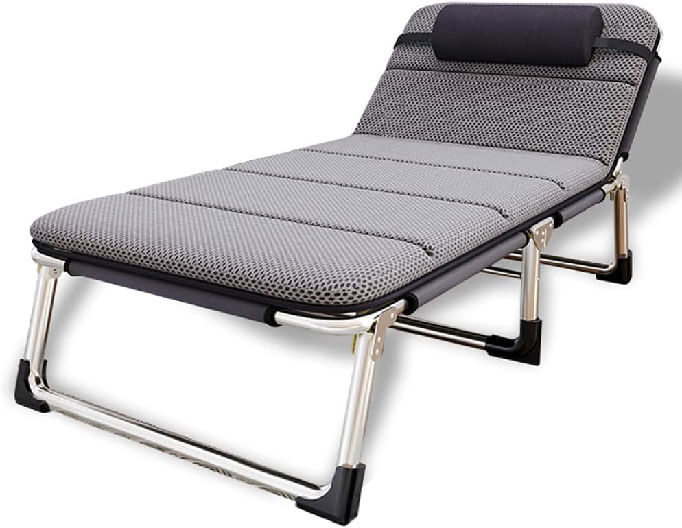 Tumbona plegable ancha con cojín ajustable y relajante, para jardín, playa y piscina, carga máxima de 200 kg, color gris (75 cm de ancho)