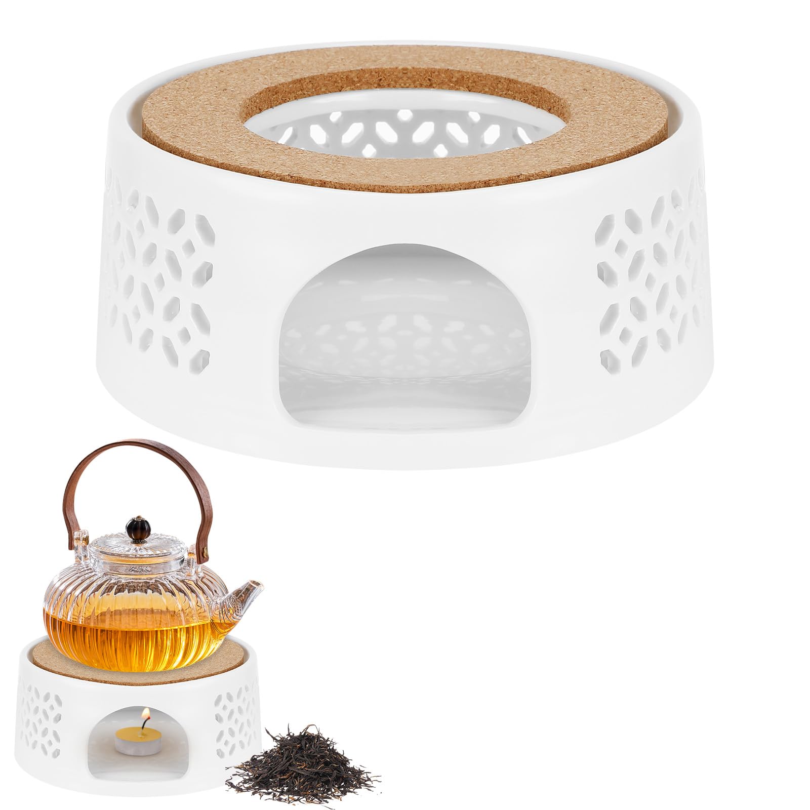 Calentador de Tetera de Porcelana y Cerámica con Soporte de Corcho