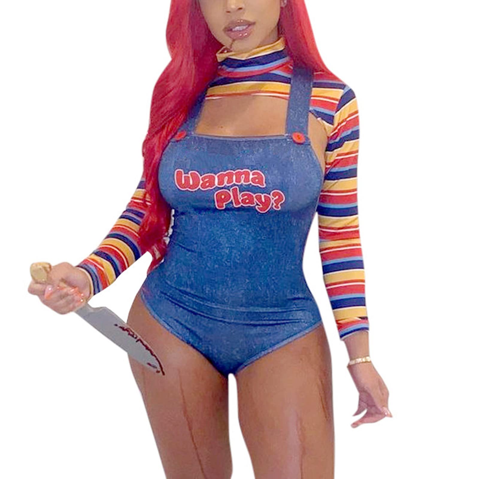 Halloween Costumes for Women Scary Nightmare Killer Doll Wanna Play Movie Character Bodysuit Chucky 