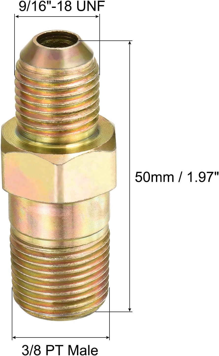 MECCANIXITY Extension Pipe Fitting 9/16"-18 UNF Male to 3/8 PT Male Thread Adapter 50mm Extension Connector Hex Coupling