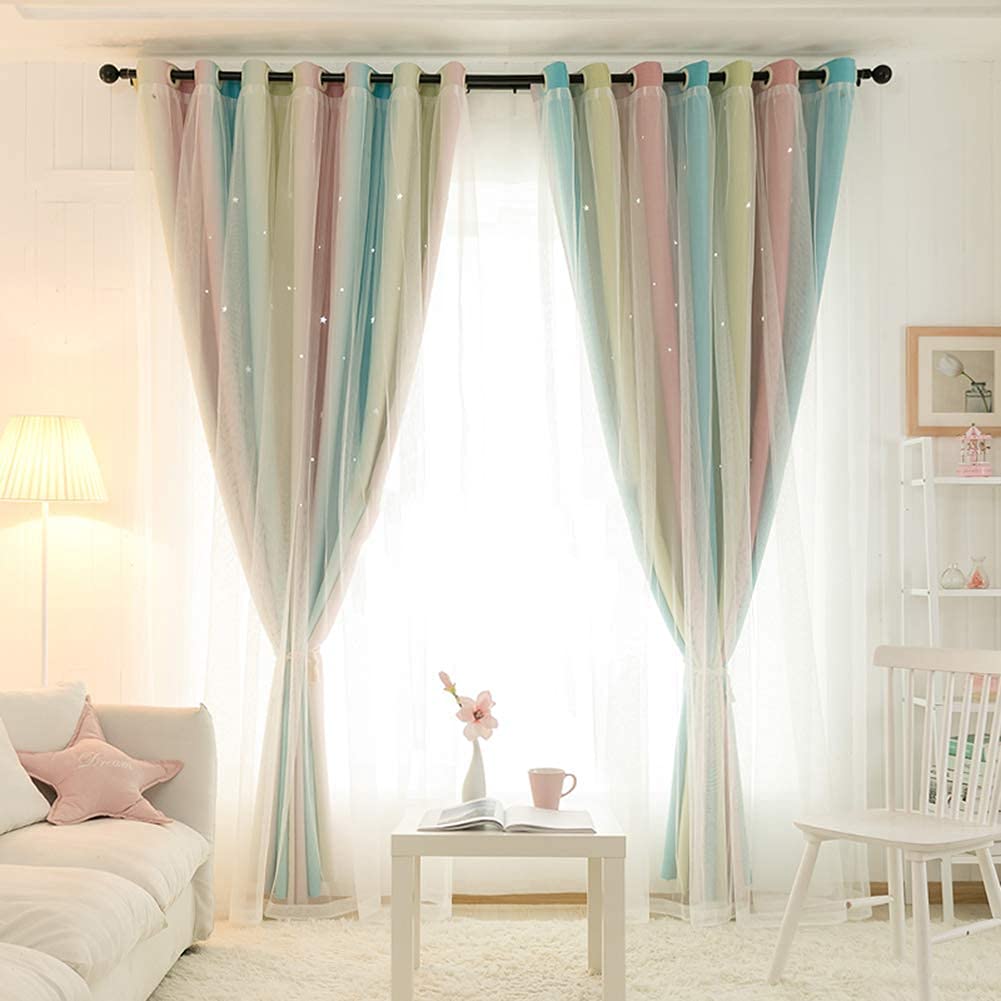 Mix And Match Tende Oscuranti 90% Con Chiffon - 4 Pezzi (2 Bianche + 2 Verde Acqua) - 132x160 Cm - Isolanti Termiche