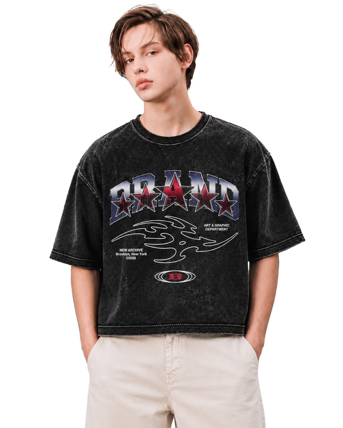 Premium Acid Wash Boxy Fit T Shirt for Men | 100% Cotton Heavy GSM Oversized Graphic Printed Tee | Vintage Washed Drop Shoulder Half Sleeve Casual Streetwear Round Neck Black T-Shirt-picture-38