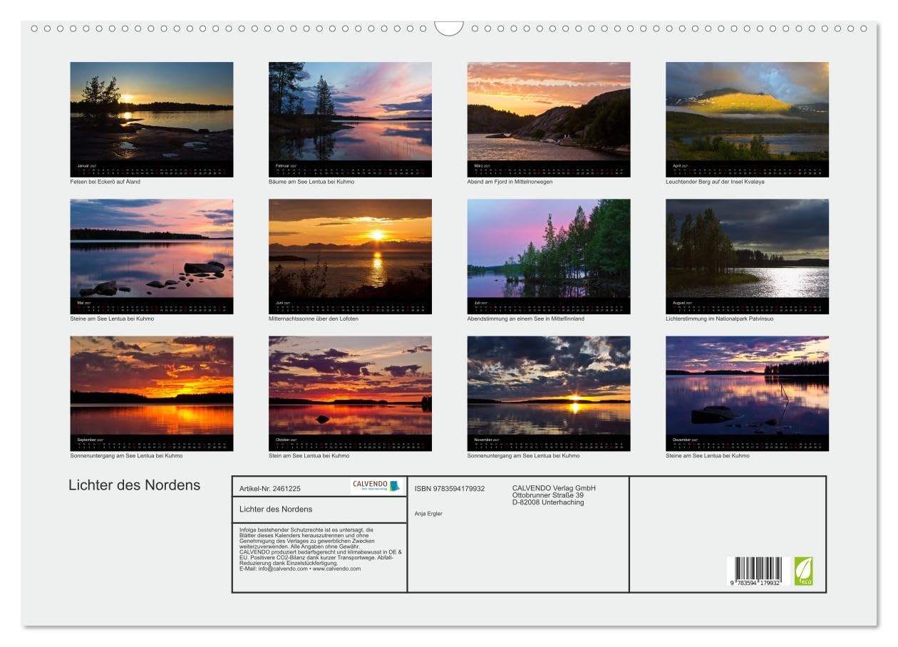 CALVENDO - Lichter des Nordens (Wandkalender 2027 DIN A2 quer), Monatskalender: Skandinaviens Lichterstimmungen