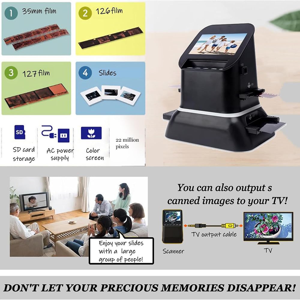 Escáner de Películas de Formato Medio 120/35mm,22 MP Alta Resolución,Pantalla LCD 4,3",Convertidor Digital,Edición de Imágenes,Compatible con 135/126/127 Negativos y Diapositivas Antiguas