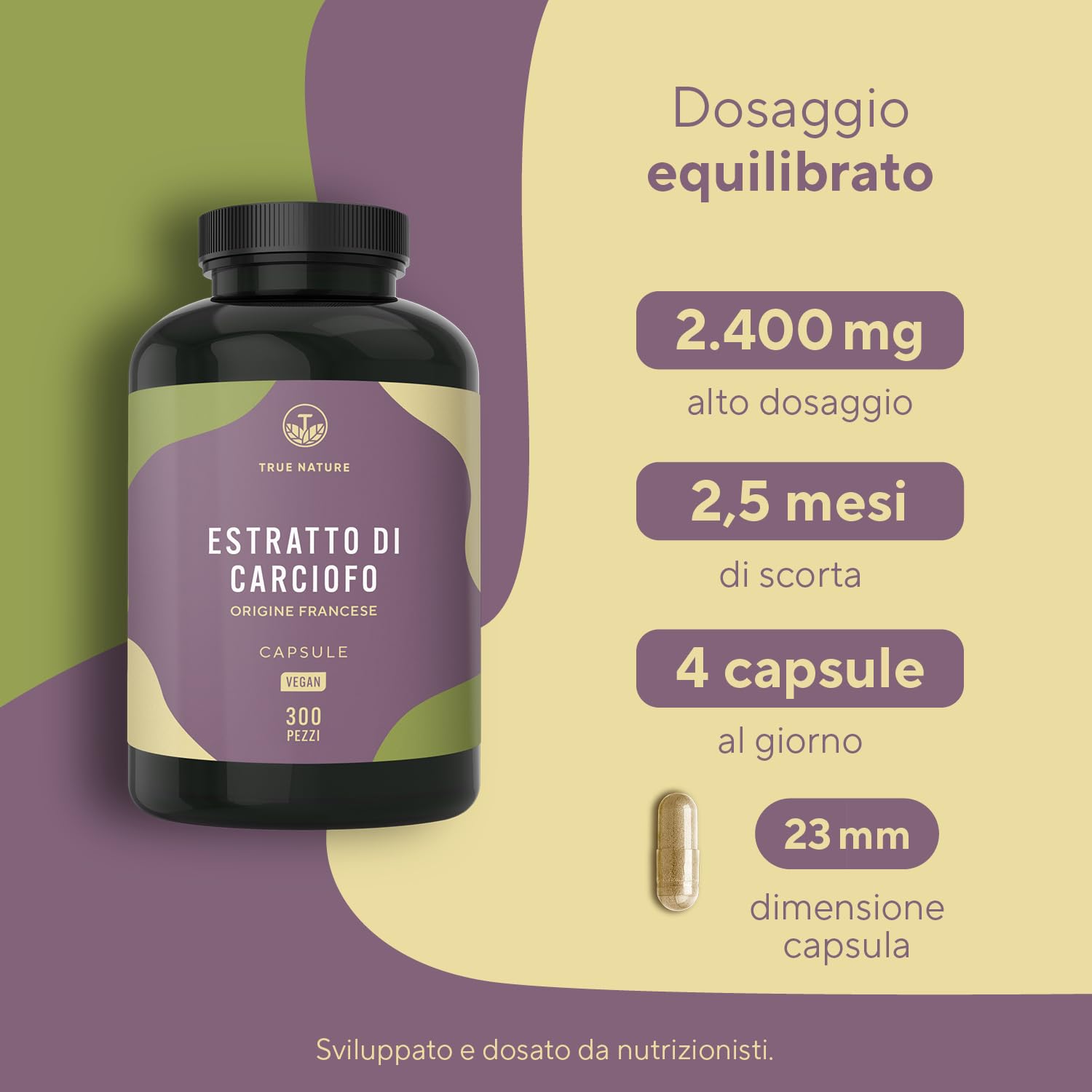 Estratto di carciofo - 300 Capsule - 2.400mg dose giornaliera - Alto dosaggio (12:1) - 60mg di cinarina - Estratto carciofi francese - Vegano - Testato in Laboratorio, produzione Tedesca - TRUE NATURE