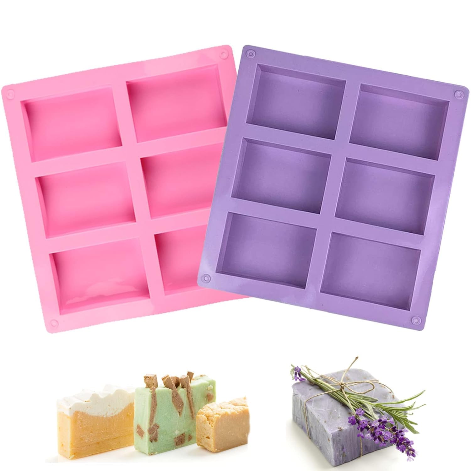 MPR4 2 Pack Silicone Soap Molds,Rectangle Soap Mold,6 Cavities Silicone Molds for Craft Soap Making,Cake Chocolate Mold-image-30