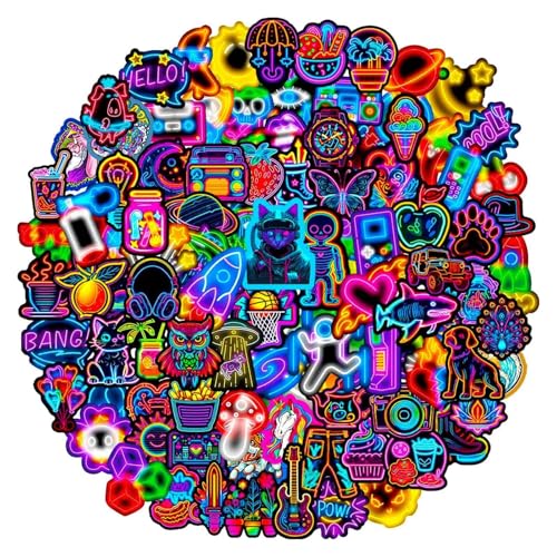JOOTUEPO Pegatinas 100 Piezas Stickers Neon Bonitas, Impermeable Vinilo Pegatinas para Scrapbooking Ordenador Botella Agua Maletas Moto Patinete Laptop Bicicleta Moviles Agenda etc