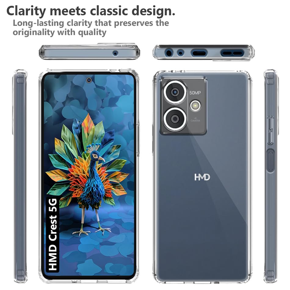 Image of Fashionury Crystal Clear Case for HMD Crest 5G | Yellowing Resistance | Transparent TPU Silicone | Raised Camera Lips | Slim Transparent Cover