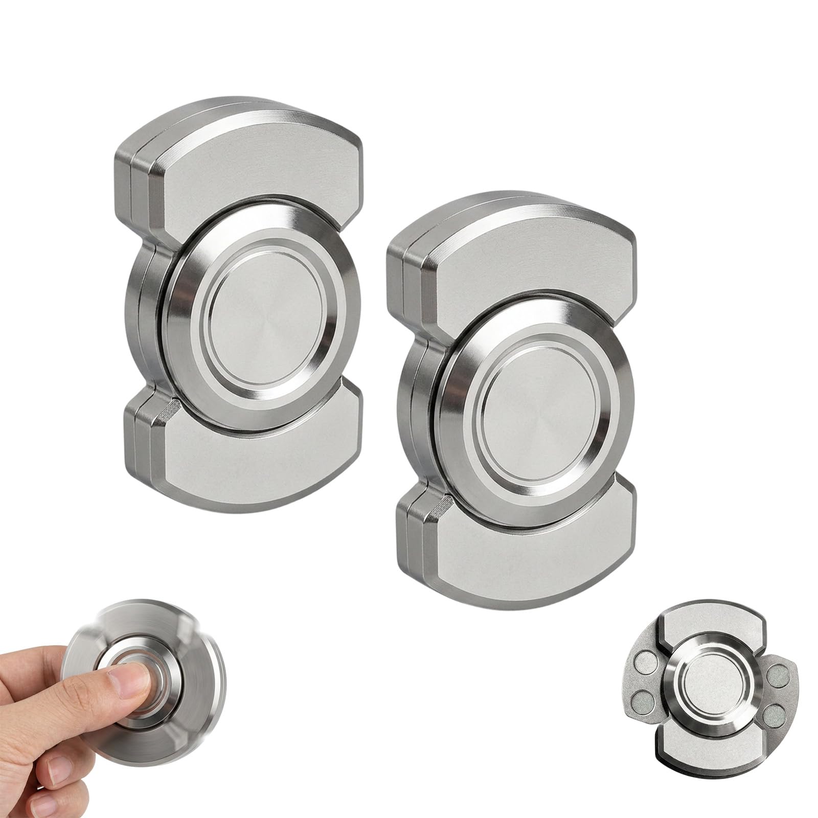 Kxsufwa 2 PCS 3-in-1 Fidget Spinner For Adults, Silver