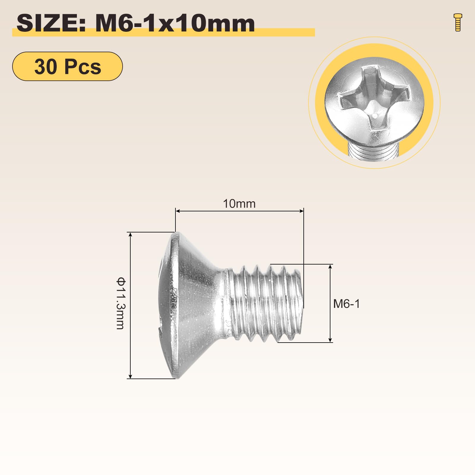 METALLIXITY Phillips Cross Recessed Countersunk Head Screws Bolts (M6-1x10) 30Pcs - Image 2