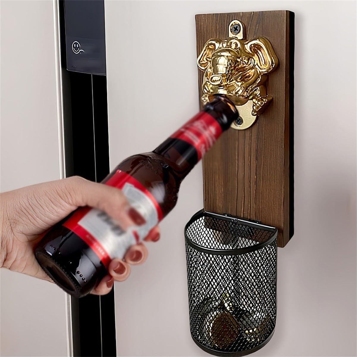 Abridor De Botellas De Cerveza De Pared Con Recogecápsulas – Forma De Elefante En Aleación De Zinc Y Madera Maciza, for Nevera O Pared, Perfecto for Bar Casero, Cocina(2 pcs)