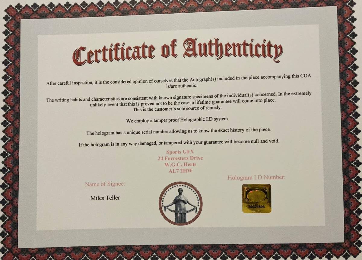 マイルズ・テラー 直筆サイン入り写真 保証書 トップガン マーヴェリック　jc4 Amazon.co.jp: マイルズテラー 直筆サイン入り写真 サイズ 約