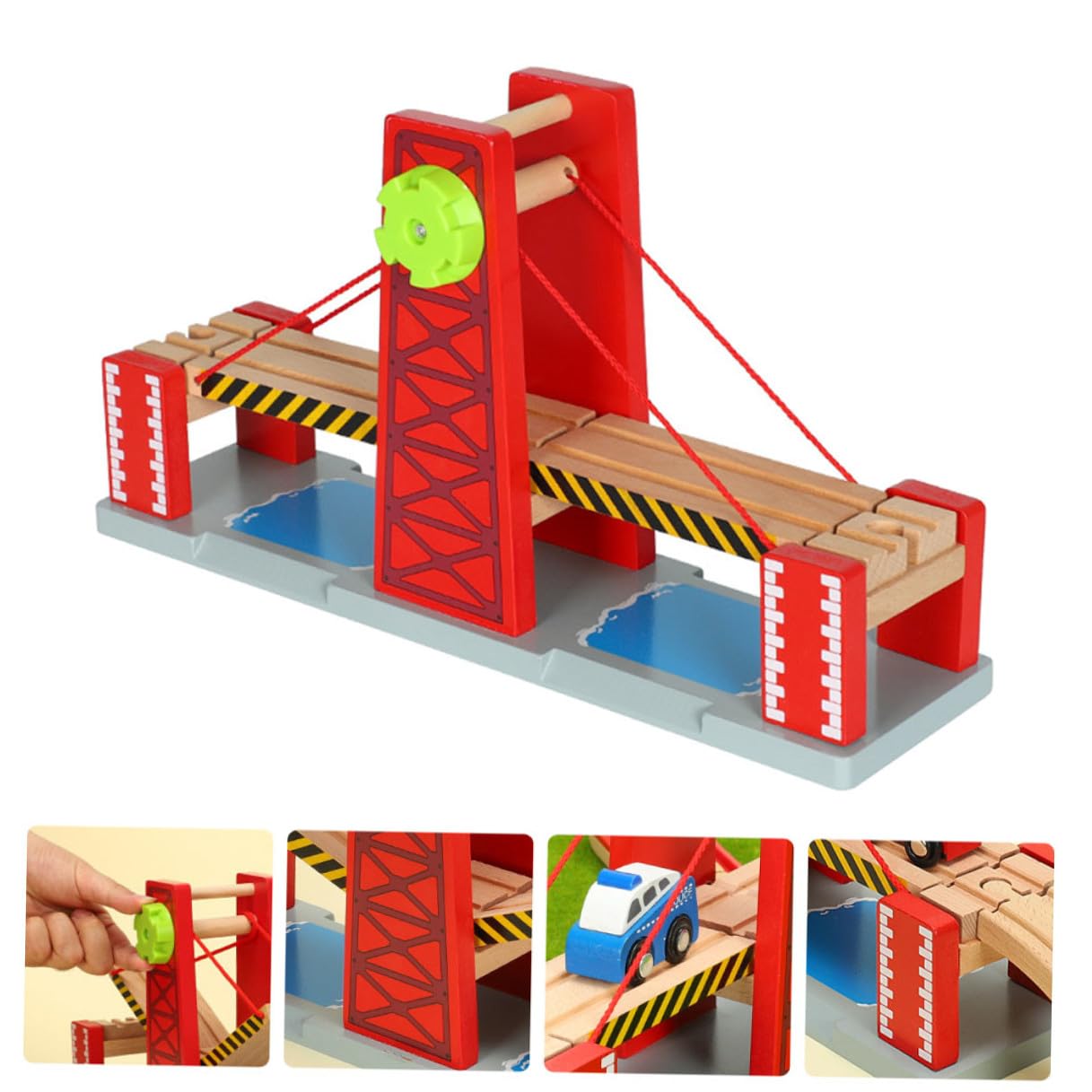 Veemoon Set Ponte Levatoio Ferroviario Giocattolo Rosso in Plastico Legno | Compatibile Tutti gli Altri Binari, Montaggio Semplice, per Stagione Natalizia