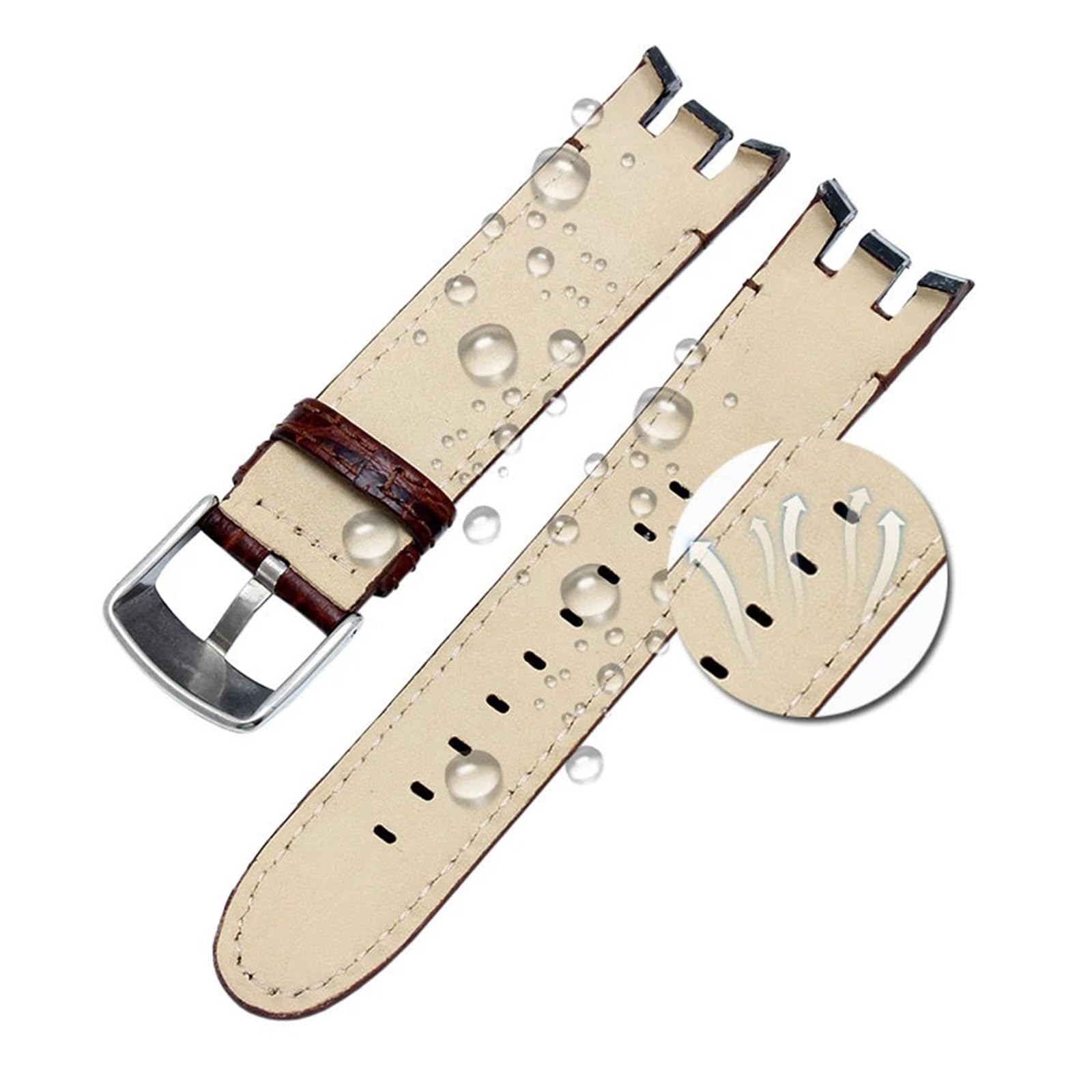 YINGO Pulsera De Reloj Cuero Genuino For Hombre, Correa Extremo Curvado 21mm, Compatible Con Modelos Swatch YRS403 412 402G