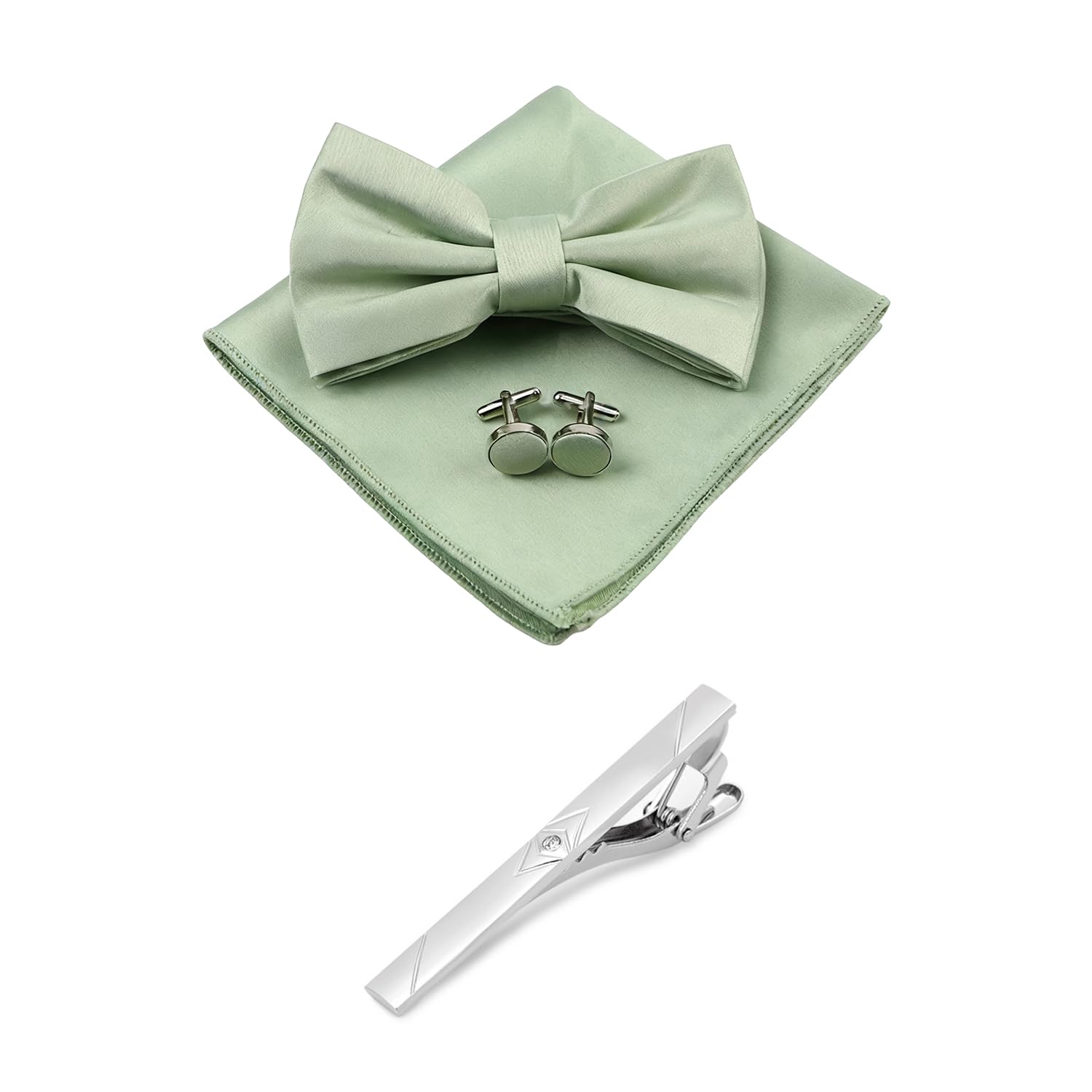 1 Piece Of Bow Tie With Handkerchief Cufflinks Set And 1 Tie Clip, Men'S Ele Clothing Accessories, Suits With Accessories, Suitable For Weddings And Other Occasions.