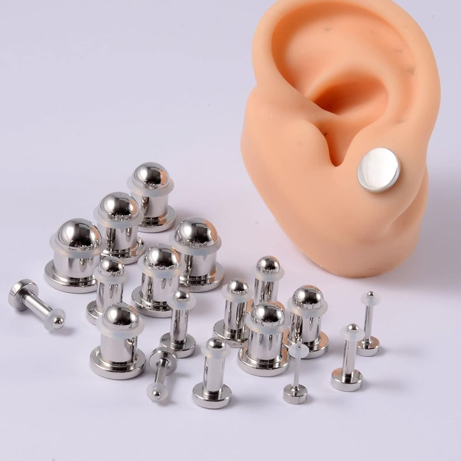 Ear Tunnels Stainless Steel, Metal Gauges for Ears with 2PCS Solid Cylinder Barbell Body Piercing Jewelry Gift Set