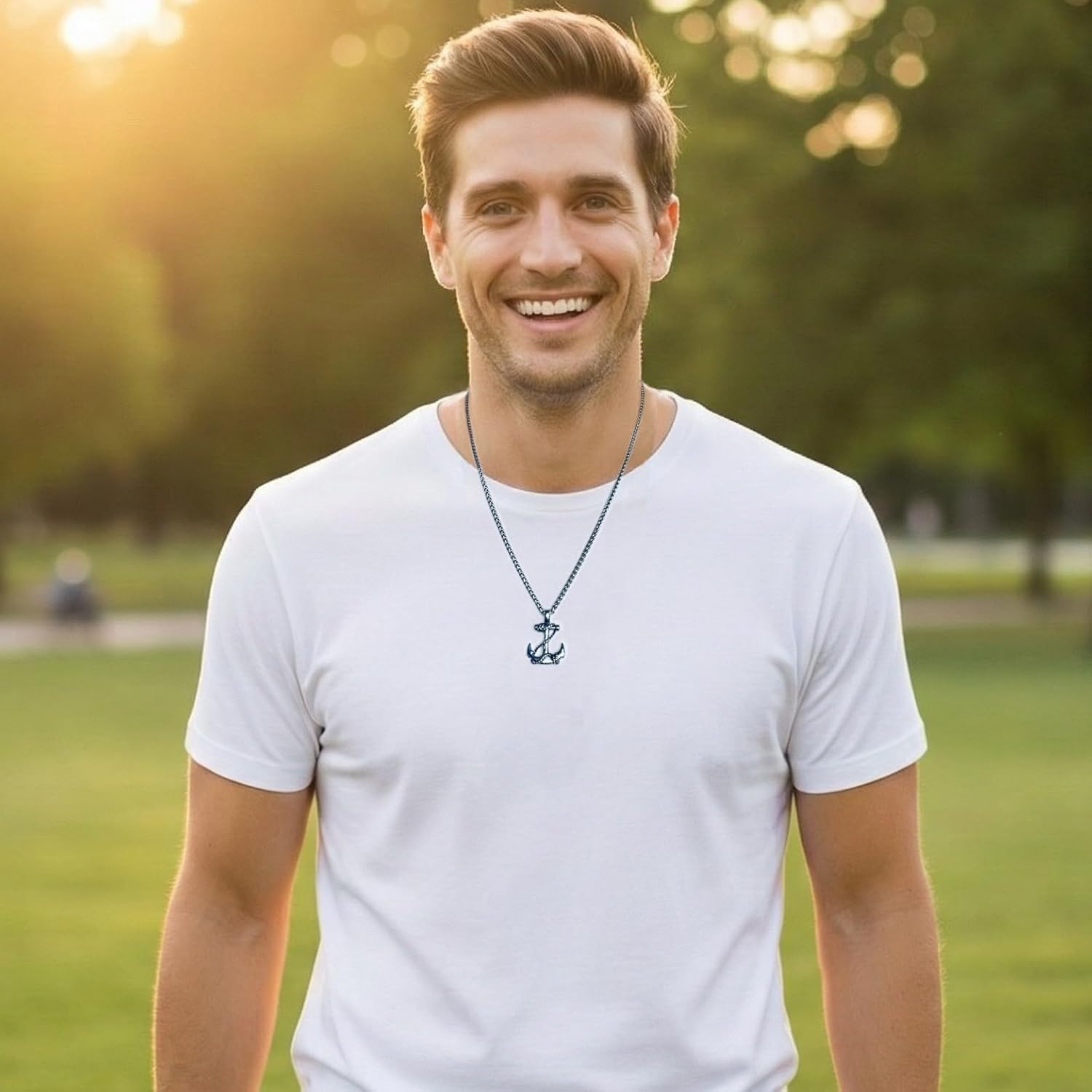 Anchor Necklace for Men Stainless Steel Navy Anchor Pendant with 24 Inch Chain
