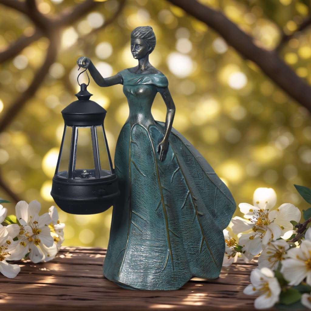 Fairy Garden Statue Solar Garden Decor Resin Fairy Statue with Lights Angel Fairy Decor Outdoor Yard Statues Gardening Gifts for Women 9.5 * 5.5 * 11.5 Inch