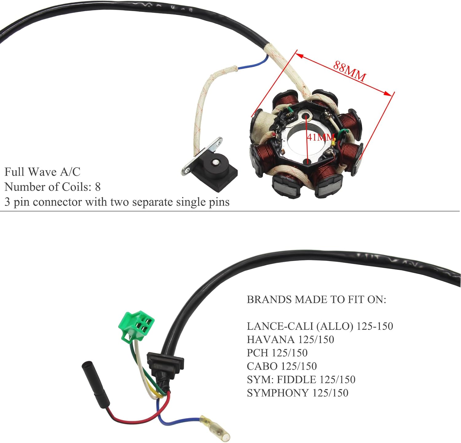 8 Coil Pole Magneto Flywheel Stator for GY6 125cc 150cc Scooter PIT Quad Dirt Bike ATV Go Kart Moped AC 5 Wires