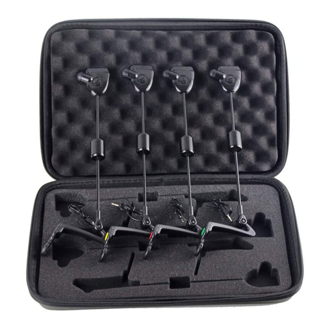 NIDONE Alarma de mordedura indicadora iluminada de Pesca, Alarma de Pesca LED Indicador Iluminado Herramientas de Pesca de Carpas Accesorio en Estuche con Cremallera Negro 4pcs