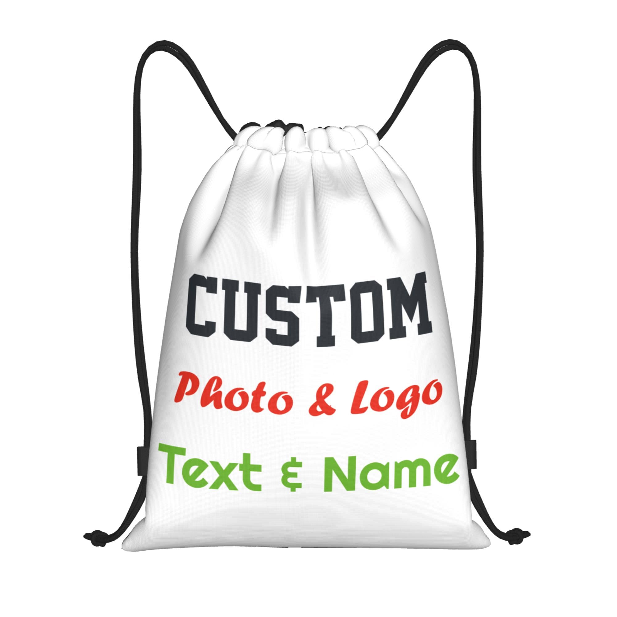 Personalised Drawstring Bag Custom Drawstring Backpack with Your Own Photo/Logo/Text/Name, Design Drawstring Gym Swimming Yoga Bag for Kids Women Men, Customised Knapsack for Sports Business, White, L โ image 1